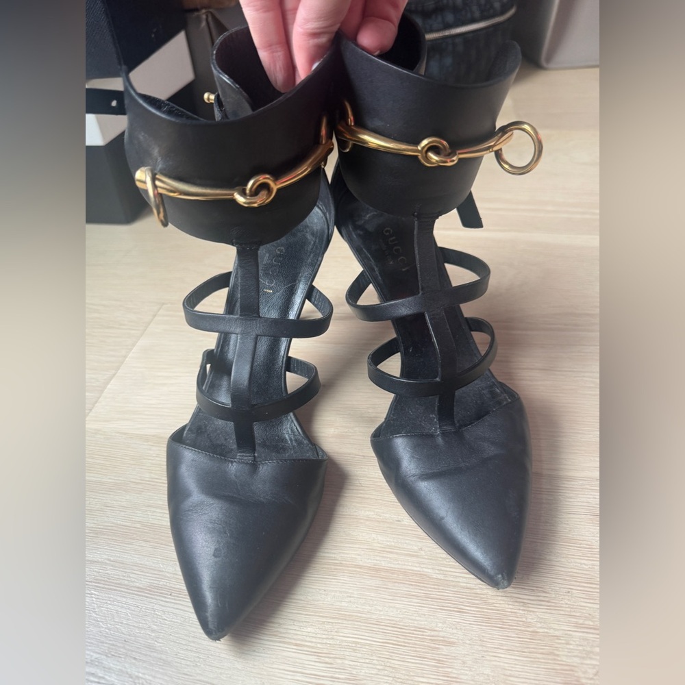Gucci Black Women's Strappy Horsebit Buckle Heels Size 36